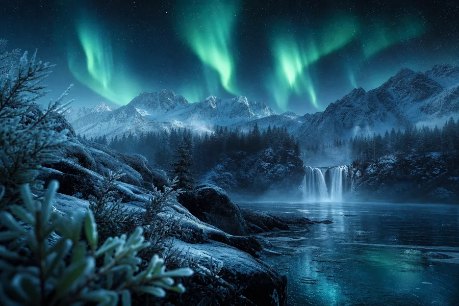 Northern Lights Over Snowy Mountains Nature Wallpaper 4 4K 8