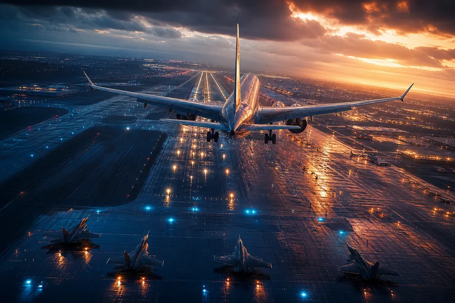 Passenger Aircraft Landing In Rainy Airport Lights Airplanes Wallpaper 8 4K 4