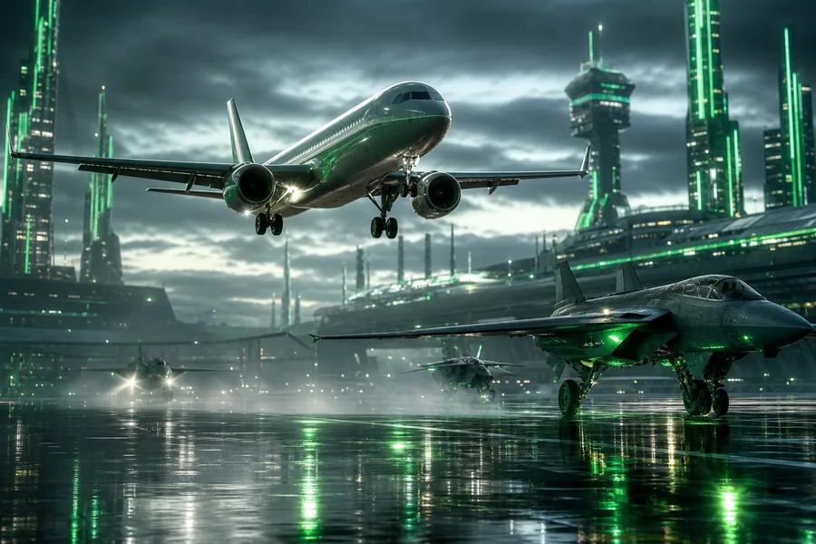 Passenger Aircraft Landing In Rainy Airport Lights Airplanes Wallpaper 8 4K 7