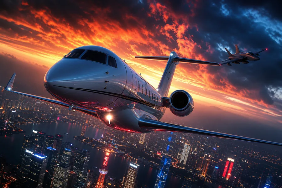 Private Jet Flying Above Night City Skyline Airplanes Wallpaper 4 4K 13