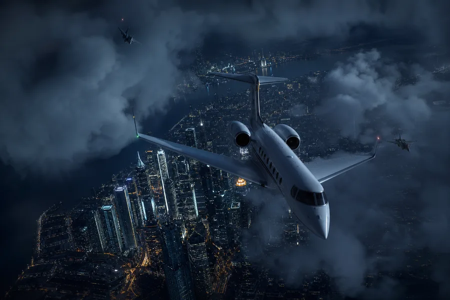 Private Jet Flying Above Night City Skyline Airplanes Wallpaper 4 4K 14