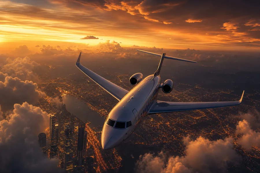 Private Jet Flying Above Night City Skyline Airplanes Wallpaper 4 4K 3
