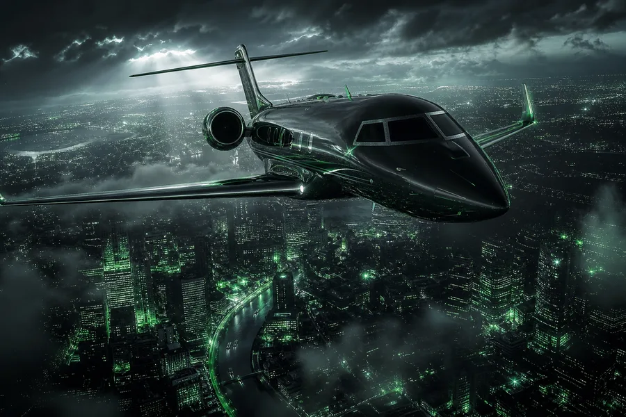 Private Jet Flying Above Night City Skyline Airplanes Wallpaper 4 4K 6