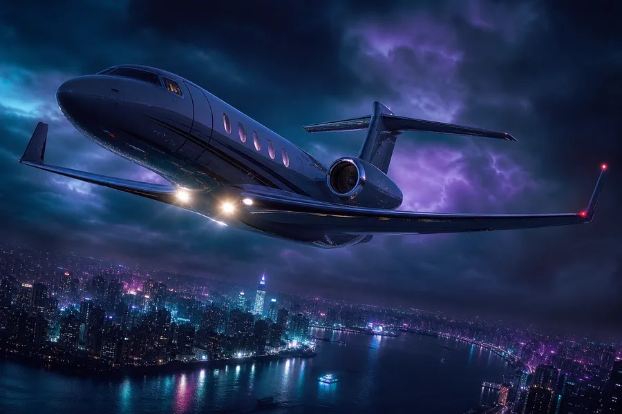 Private Jet Flying Above Night City Skyline Airplanes Wallpaper 4 4K 9