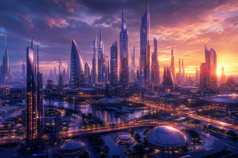 Purple Futuristic Megacity Skyline Architecture Wallpaper  6 4K