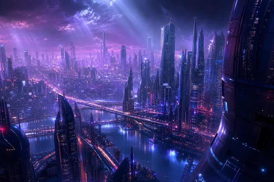 Purple Futuristic Megacity Skyline Architecture Wallpaper 6 4K 2