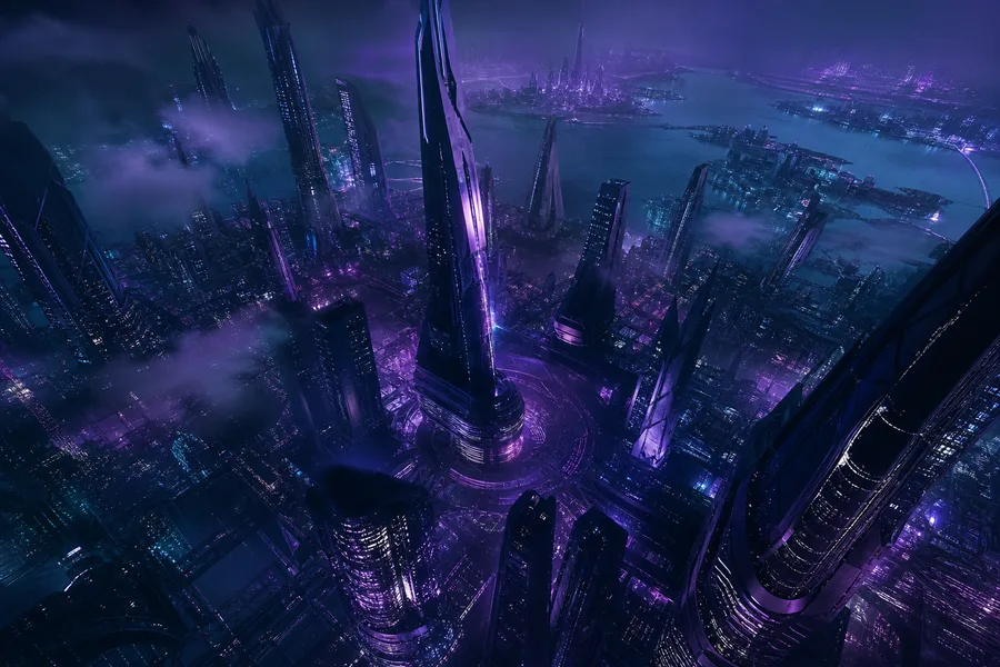 Purple Futuristic Megacity Skyline Architecture Wallpaper 6 4K 4