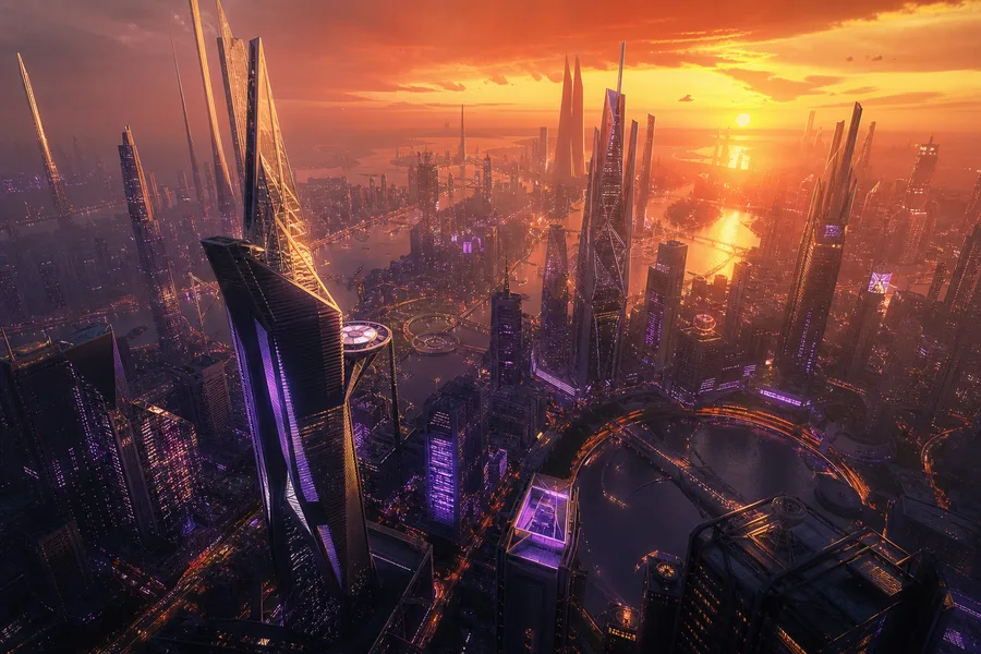 Purple Futuristic Megacity Skyline Architecture Wallpaper 6 4K 6