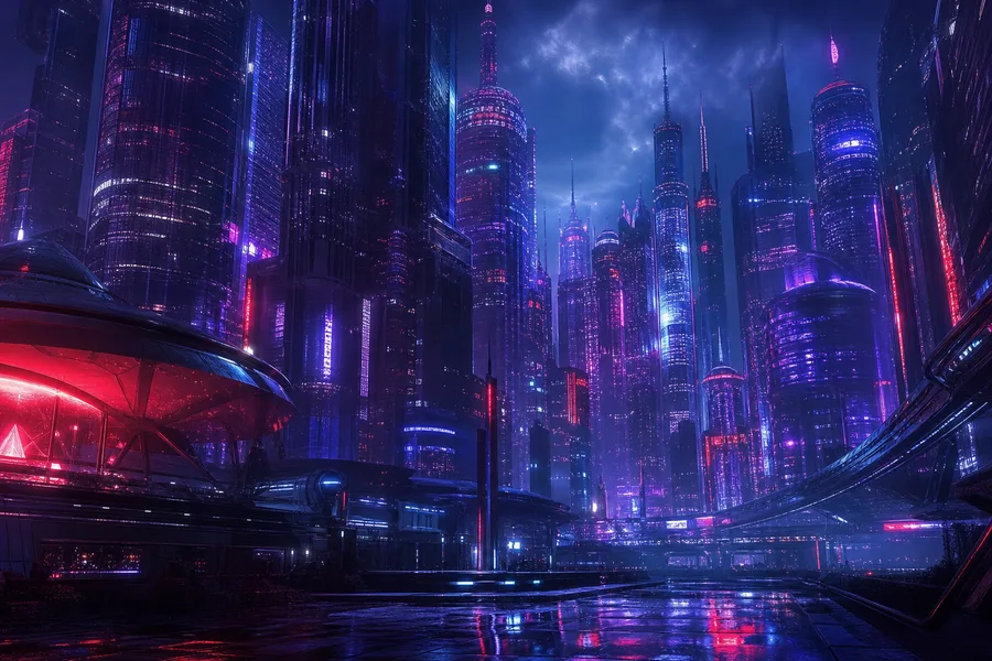 Purple Futuristic Megacity Skyline Cyberpunk Wallpaper 6 4K 12