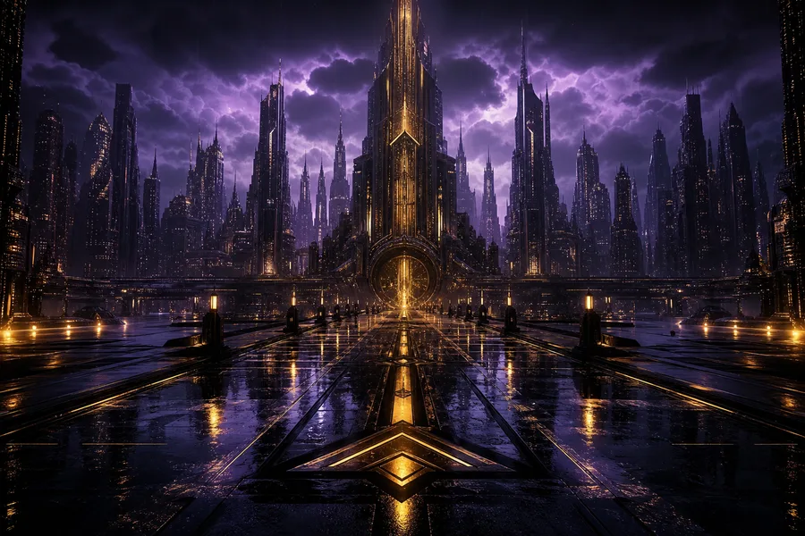 Purple Futuristic Megacity Skyline Cyberpunk Wallpaper 6 4K 13
