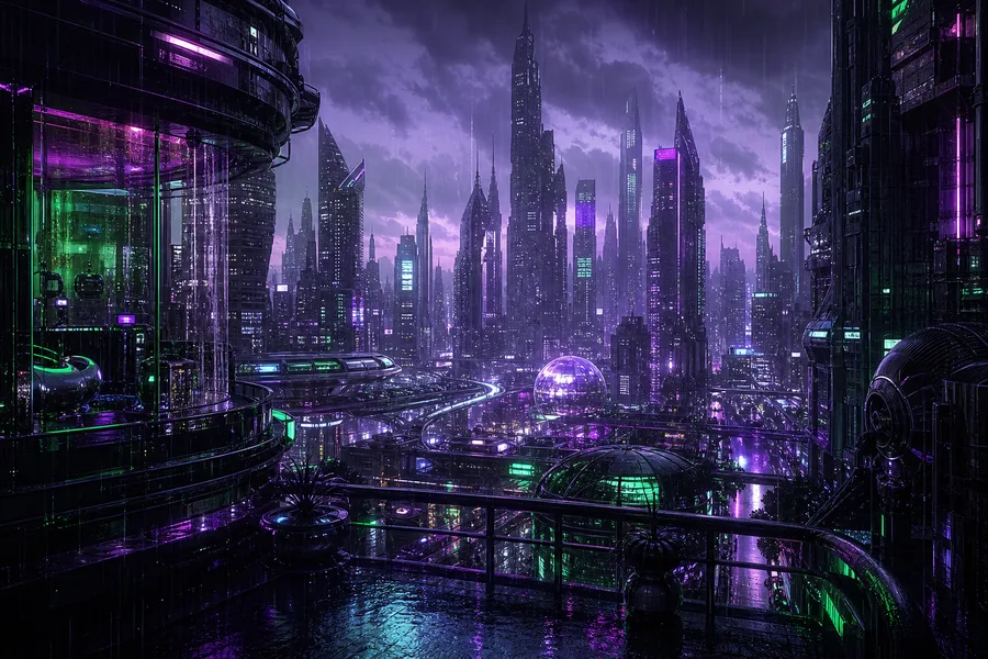 Purple Futuristic Megacity Skyline Cyberpunk Wallpaper 6 4K 15