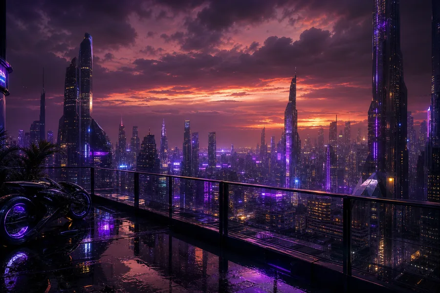 Purple Futuristic Megacity Skyline Cyberpunk Wallpaper  6 4K