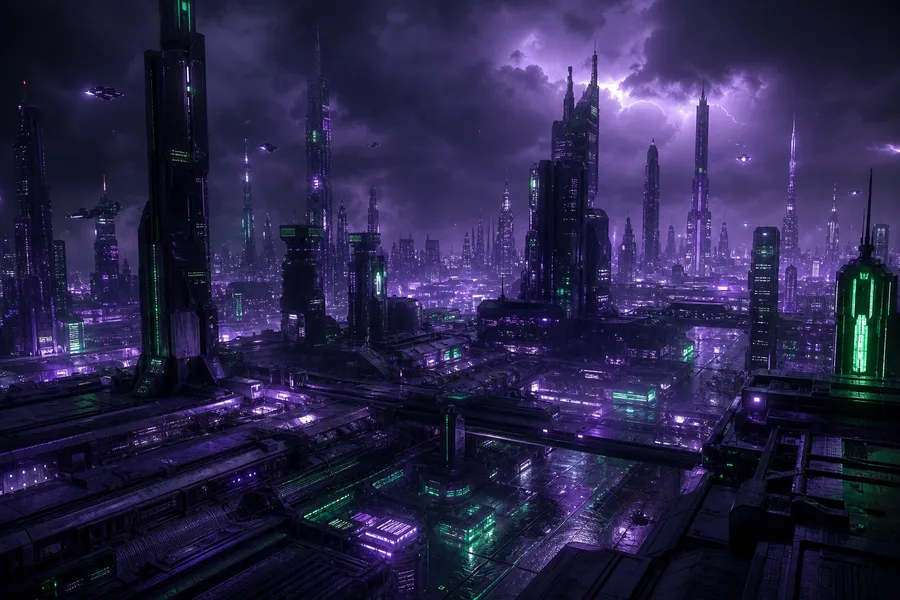 Purple Futuristic Megacity Skyline Cyberpunk Wallpaper  6 4K