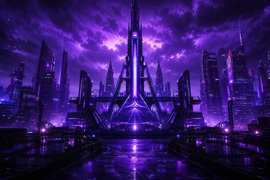 Purple Futuristic Megacity Skyline Cyberpunk Wallpaper 6 4K 2