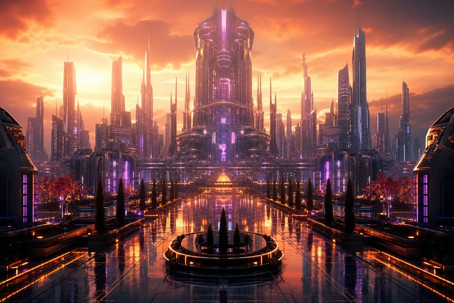 Purple Futuristic Megacity Skyline Cyberpunk Wallpaper 6 4K 4