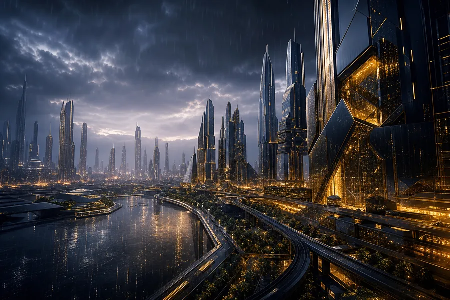 Purple Futuristic Megacity Skyline Cyberpunk Wallpaper 6 4K 7