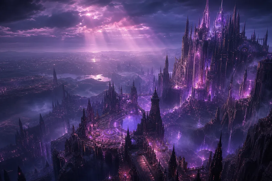 Purple Futuristic Megacity Skyline Fantasy Wallpaper  6 4K