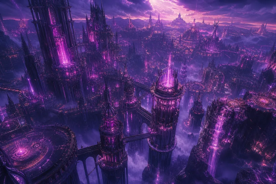 Purple Futuristic Megacity Skyline Fantasy Wallpaper 6 4K 5