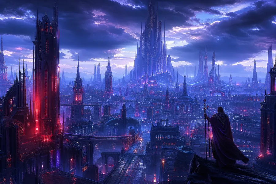 Purple Futuristic Megacity Skyline Fantasy Wallpaper 6 4K 6