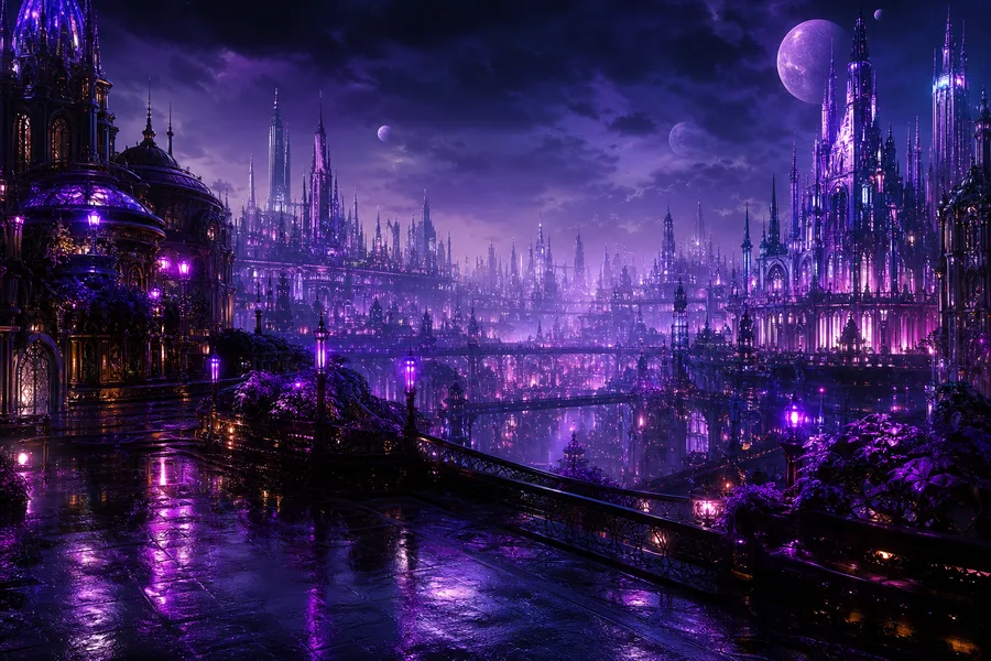 Purple Futuristic Megacity Skyline Fantasy Wallpaper 6 4K