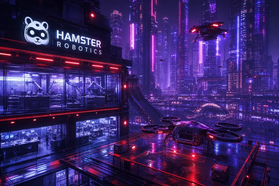 Purple Futuristic Megacity Skyline Hamster-Robotics Wallpaper 6 4K 3