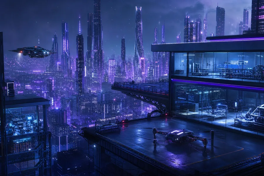 Purple Futuristic Megacity Skyline Hamster-Robotics Wallpaper 6 4K 5