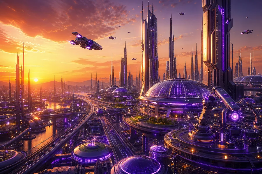 Purple Futuristic Megacity Skyline Hamster-Robotics Wallpaper 6 4K 7