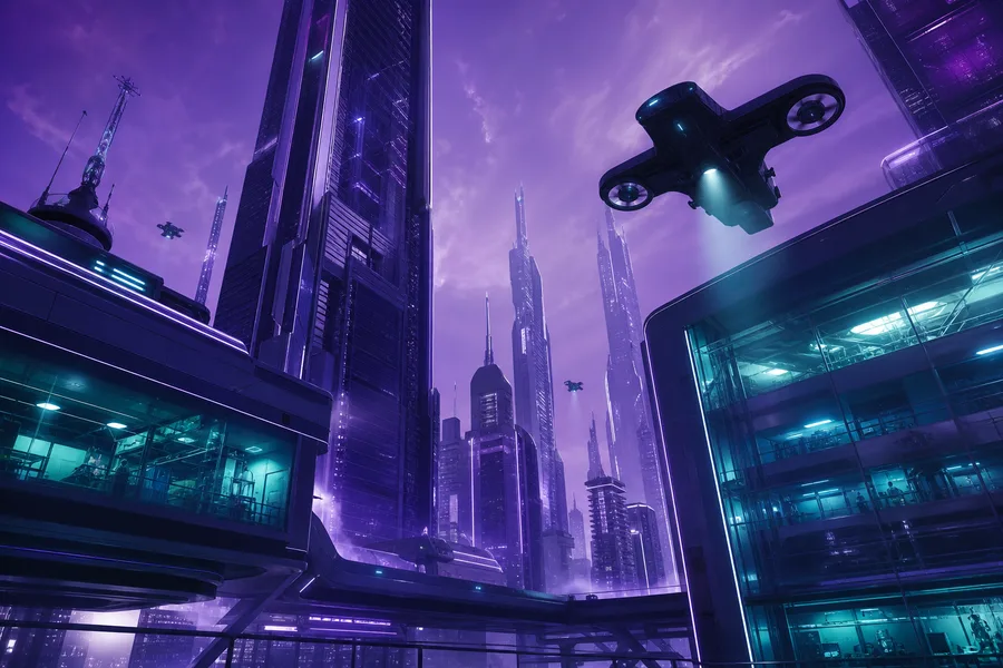 Purple Futuristic Megacity Skyline Hamster-Robotics Wallpaper  6 4K