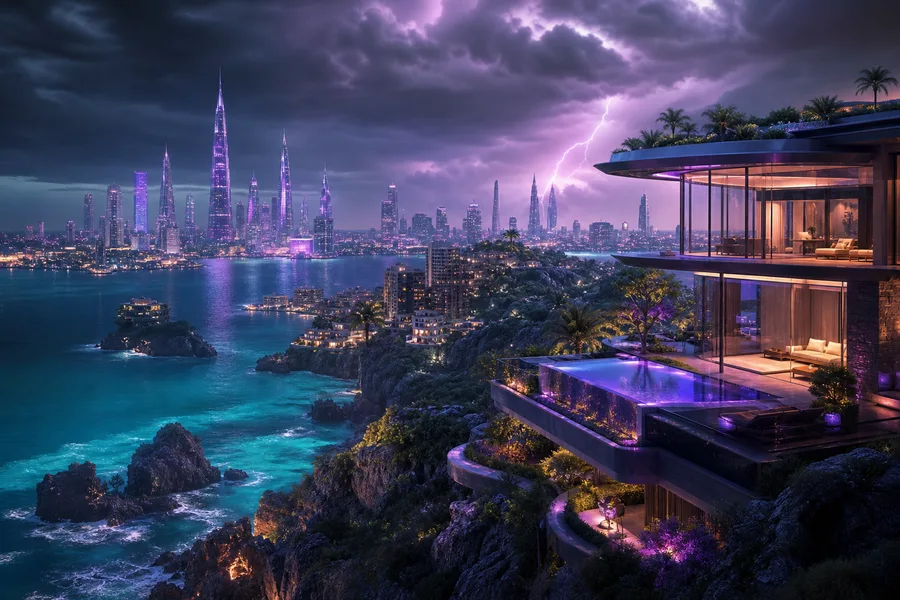 Purple Futuristic Megacity Skyline Luxury-Villas Wallpaper  6 4K