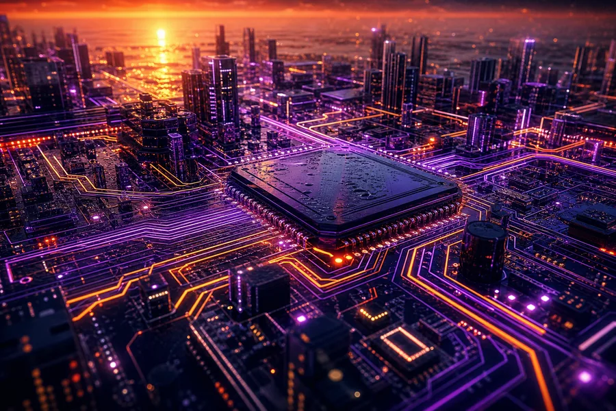 Purple Futuristic Megacity Skyline Pcb-Design Wallpaper 6 4K 3