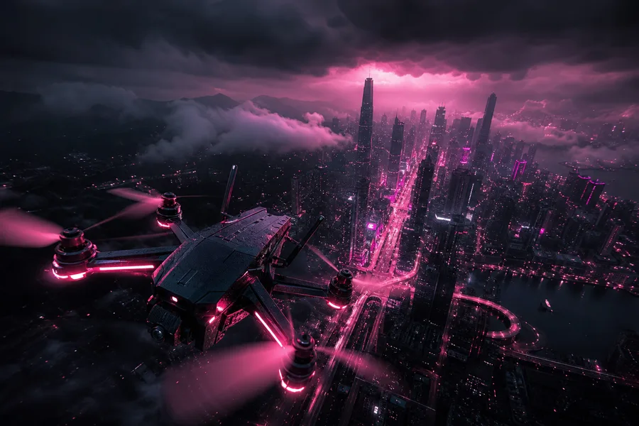 Racing Drone Neon City Drone Wallpaper  2 4K