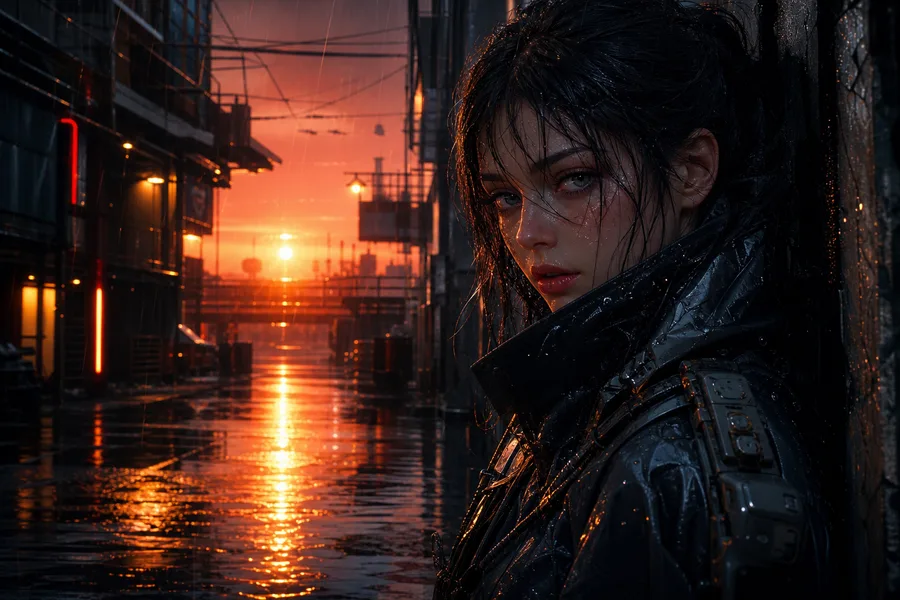 Rainy Neon Alley With Reflections Ai-Girls Wallpaper 4 4K 2