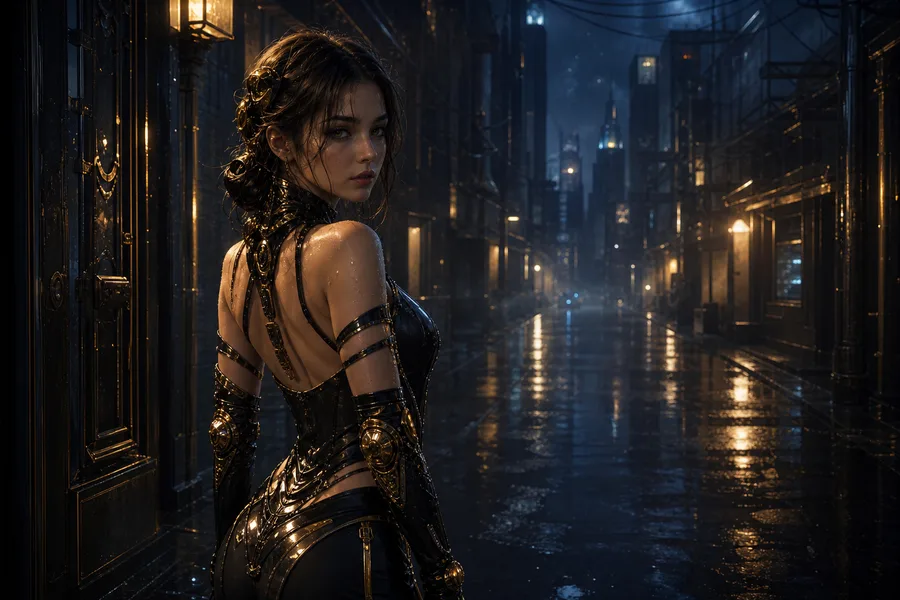 Rainy Neon Alley With Reflections Ai-Girls Wallpaper 4 4K 4