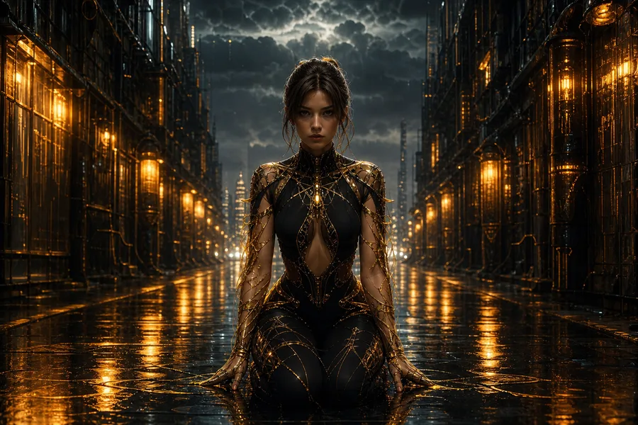Rainy Neon Alley With Reflections Ai-Girls Wallpaper 4 4K 5