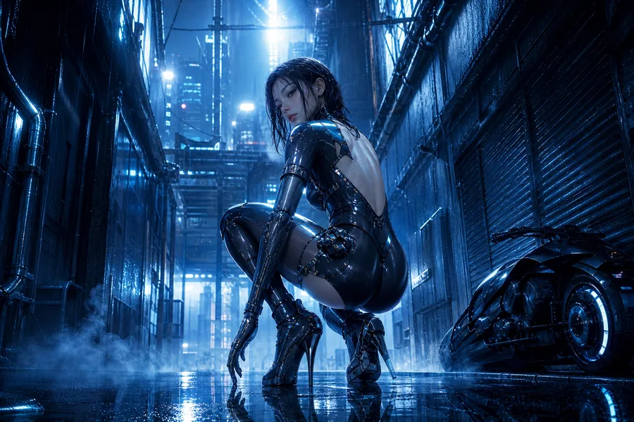 Rainy Neon Alley With Reflections Ai-Girls Wallpaper 4 4K 7