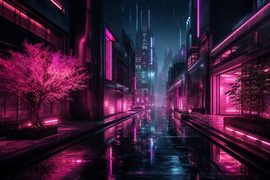 Rainy Neon Alley With Reflections Architecture Wallpaper 4 4K