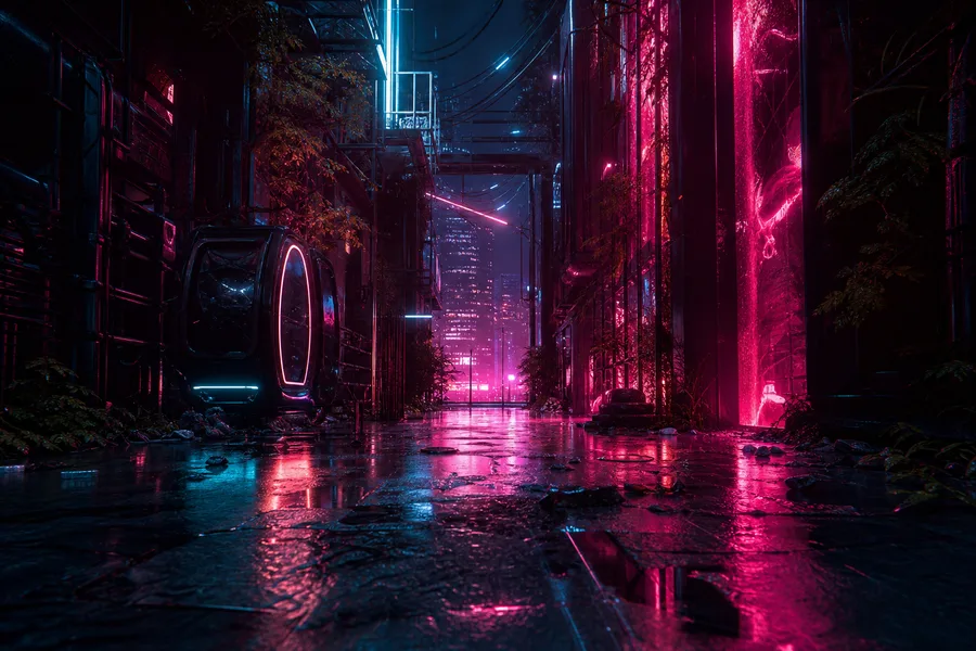 Rainy Neon Alley With Reflections Cyberpunk Wallpaper 4 4K 11