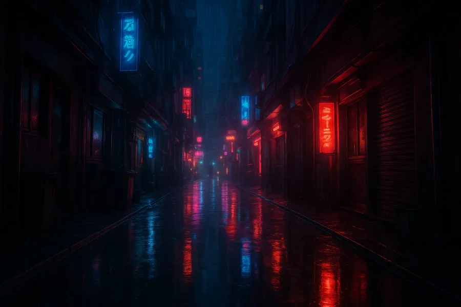 Rainy Neon Alley With Reflections Cyberpunk Wallpaper 4 4K
