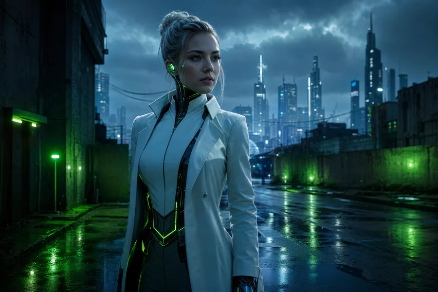 Rainy Neon Alley With Reflections Female-Androids Wallpaper  4 4K