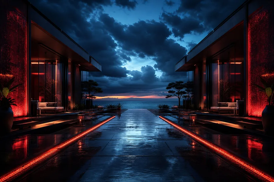 Rainy Neon Alley With Reflections Luxury-Villas Wallpaper 4 4K 3