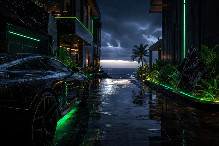 Rainy Neon Alley With Reflections Luxury-Villas Wallpaper 4 4K 4