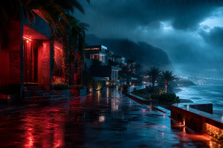 Rainy Neon Alley With Reflections Luxury-Villas Wallpaper 4 4K 6