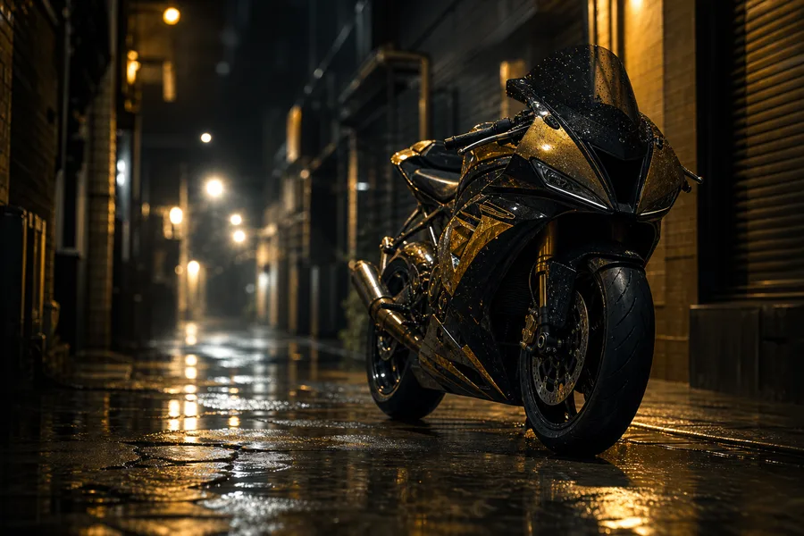 Rainy Neon Alley With Reflections Motorcycles Wallpaper 4 4K 4