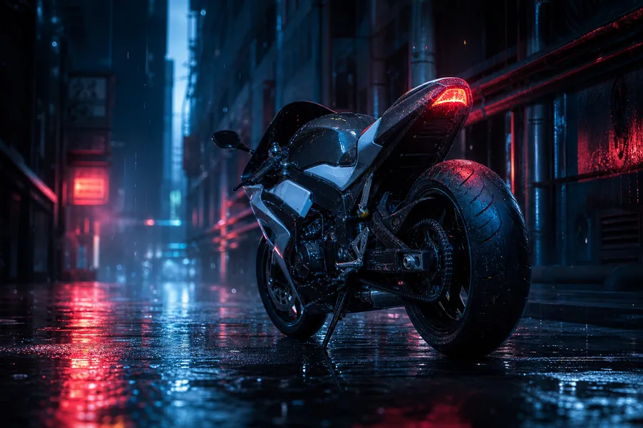 Rainy Neon Alley With Reflections Motorcycles Wallpaper 4 4K 7