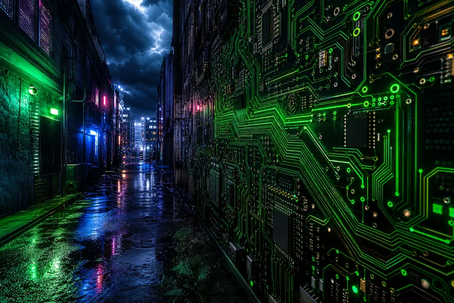 Rainy Neon Alley With Reflections Pcb-Design Wallpaper  4 4K