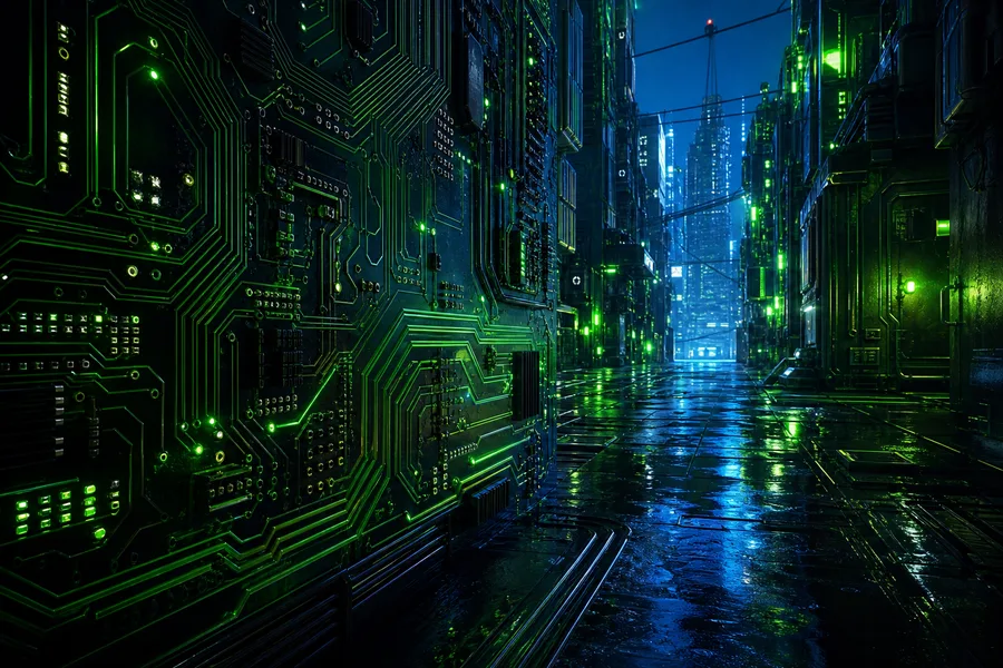 Rainy Neon Alley With Reflections Pcb-Design Wallpaper 4 4K 2