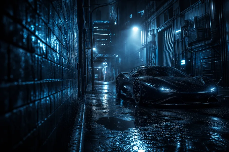 Rainy Neon Alley With Reflections Supercars Wallpaper 4 4K 3