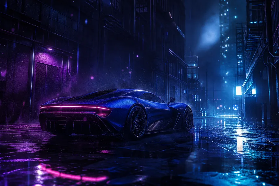 Rainy Neon Alley With Reflections Supercars Wallpaper 4 4K 5