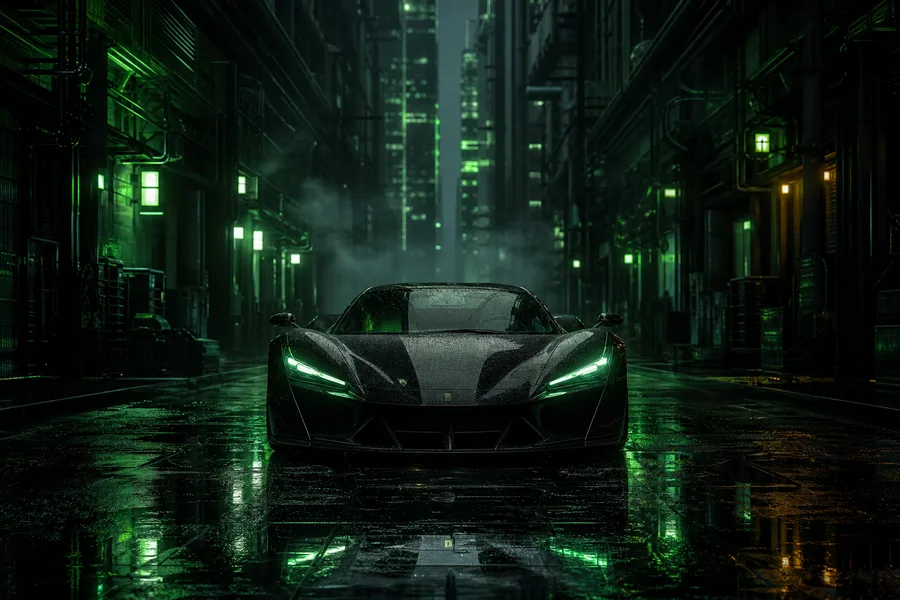 Rainy Neon Alley With Reflections Supercars Wallpaper 4 4K 6