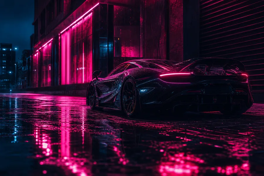 Rainy Neon Alley With Reflections Supercars Wallpaper  4 4K